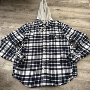 AE American Eagle Hooded Flannel Shirt Men Large Plaid Removable Hood Super Soft